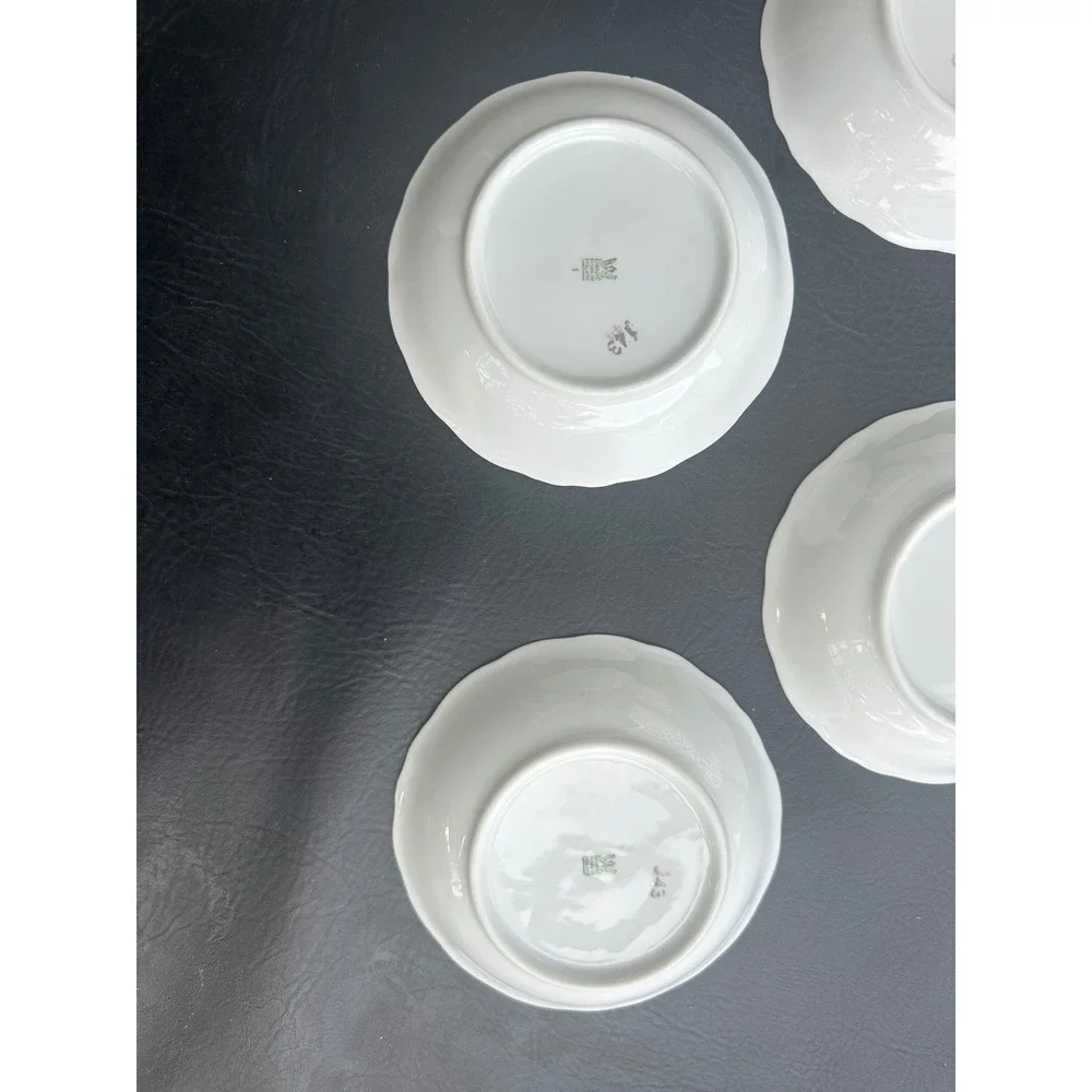 Set of 7 Wawel Poland Porcelain Fruit Bowls White‎ Pink Rose Scalloped Gold Rim